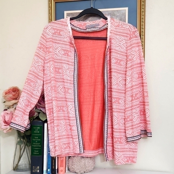 Elegant Aztec Print Blazer Cardigan XL Feminine Career Coastal Church Modest - Picture 3 of 13